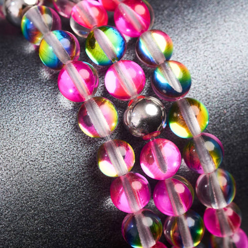 Bracelet en perles de verre Galaxy | Cosmos rose | Argent